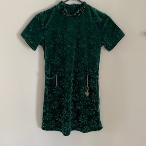Vintage mock neck green velvet mini dress